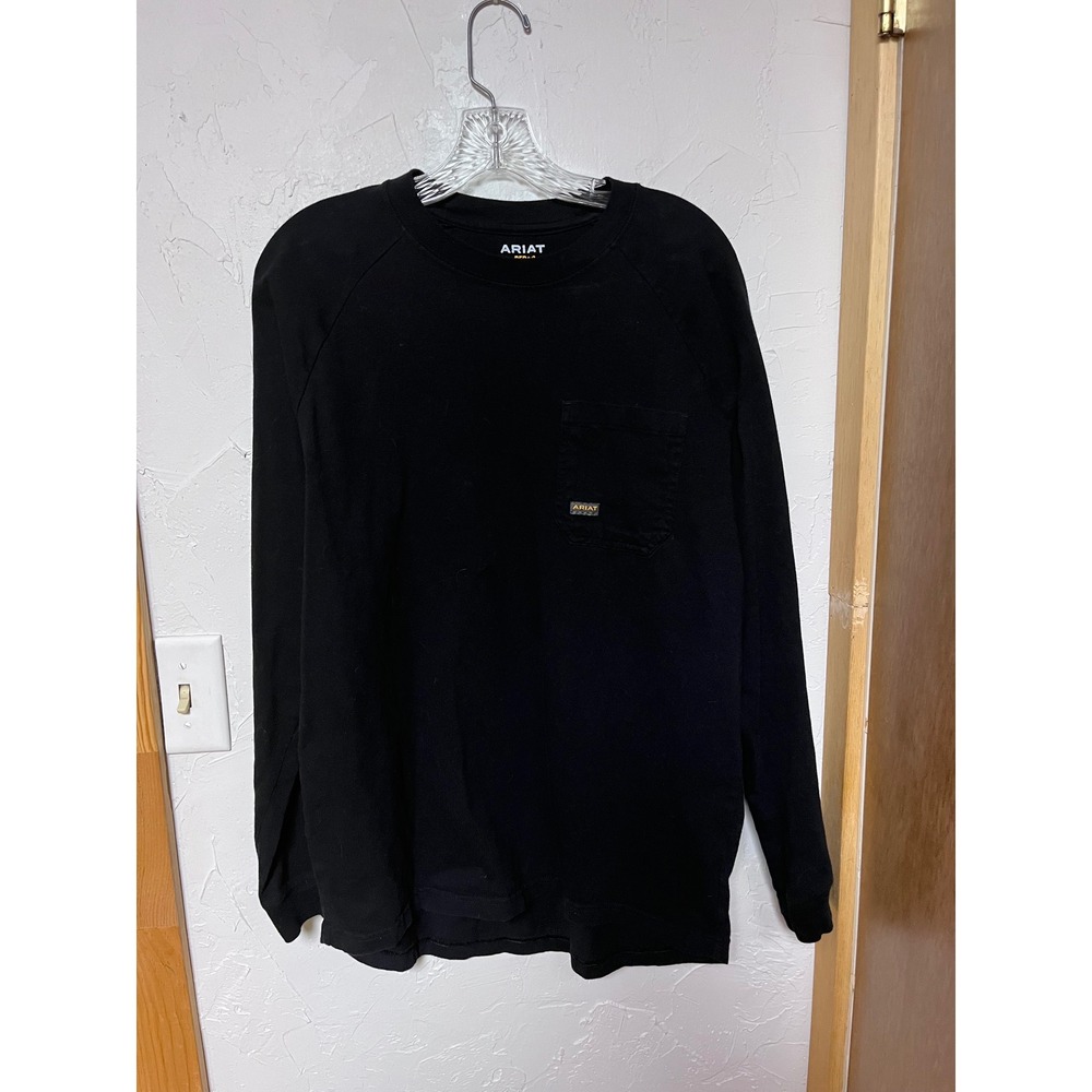 ARIAT REBAR Black Long Sleeve Pocket T Shirt Mens M/M Workwear Casual‎